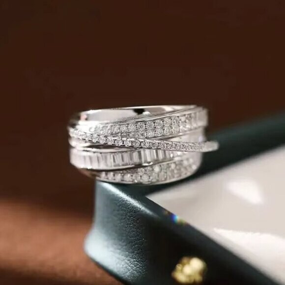 Jewelry - NEW 18k White Gold Baguette Diamond Ring Thick Wide Ring Band